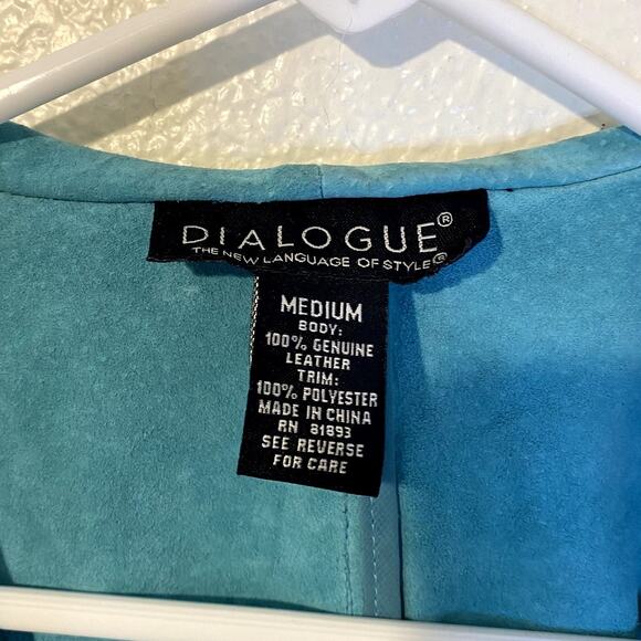 VTG Dialogue Teal Genuine Suede Leather Draped Chiffon Ruffled Jacket Size M Y2K - Picture 7 of 7